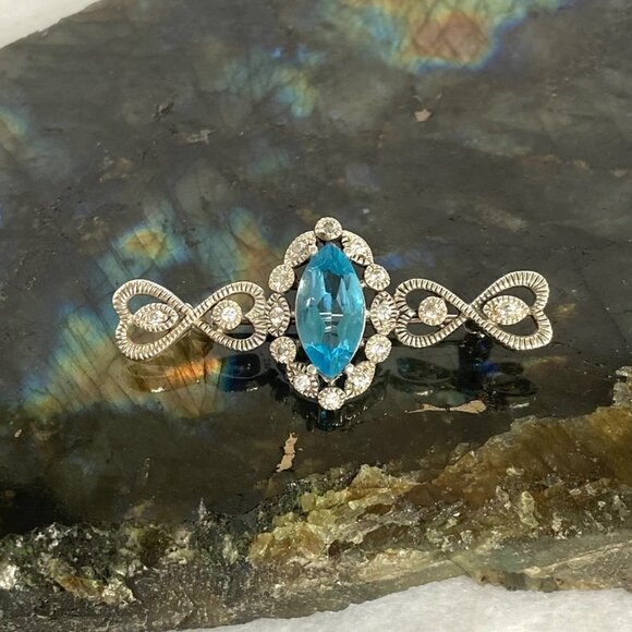 Sterling Silver 925 CJ Marquise Swiss Blue Topaz Cubic Zirconia Heart Bar Brooch - Picture 16 of 16